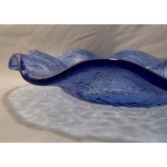 Italian Murero Glass Textured Wave Bowl Sky Blue - Picture 3 of 12